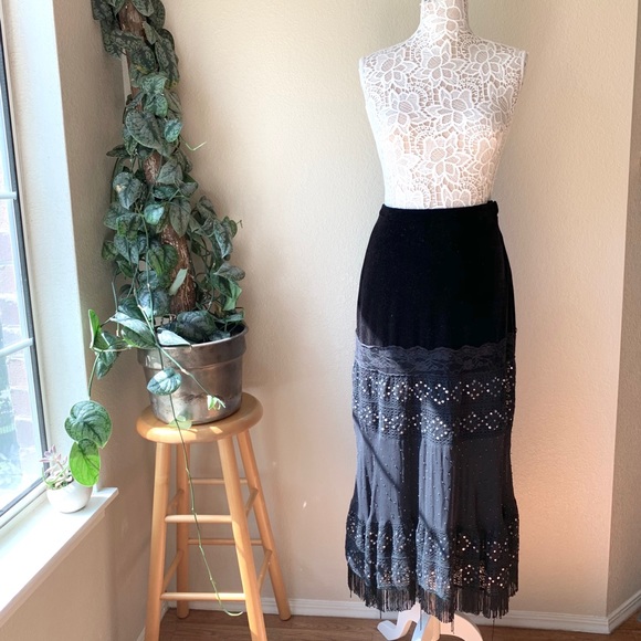 Vintage Black Velvet and Sequence Skirt - Picture 2 of 6